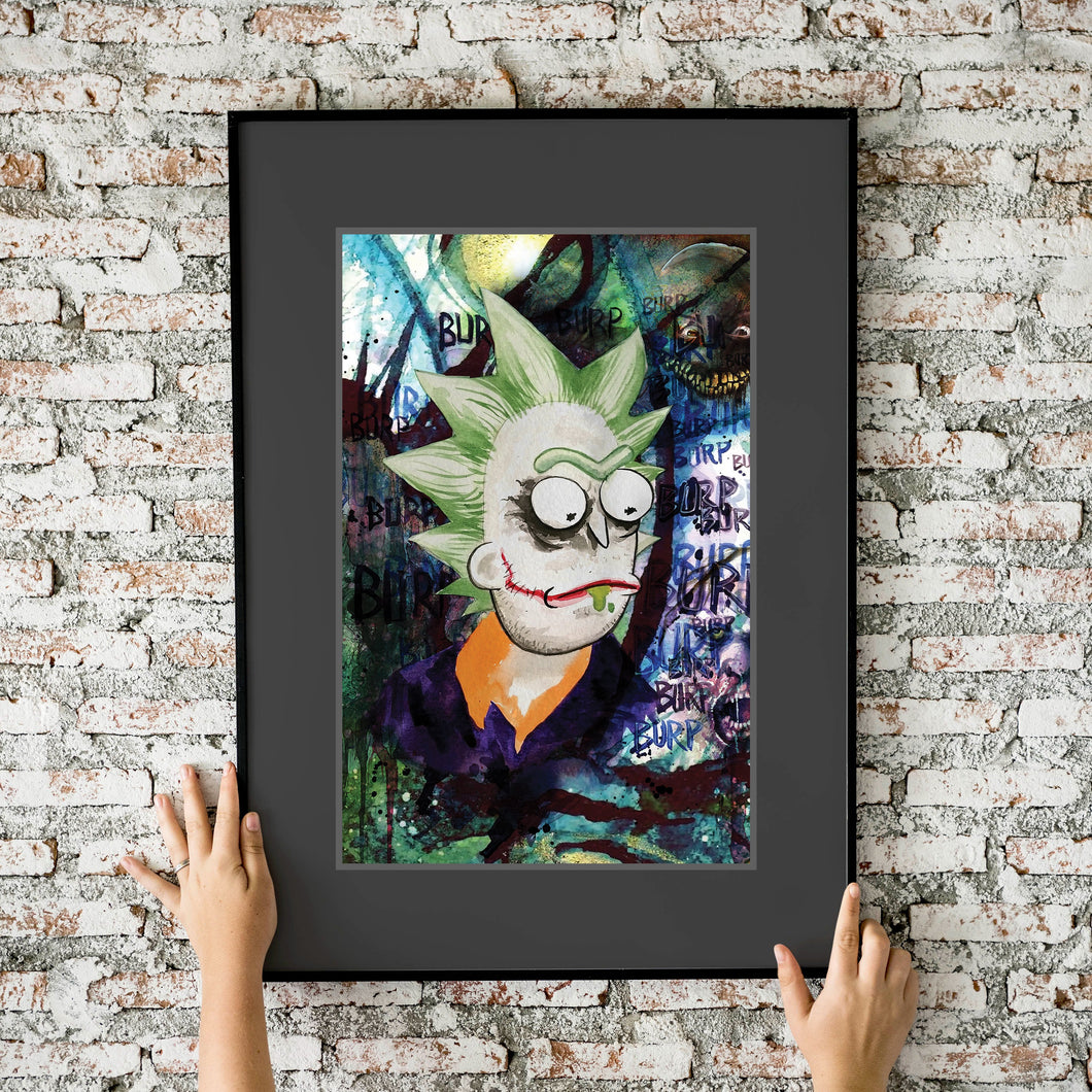 Rick and Morty Joker Rick Watercolor 11x17 Fine Art Print