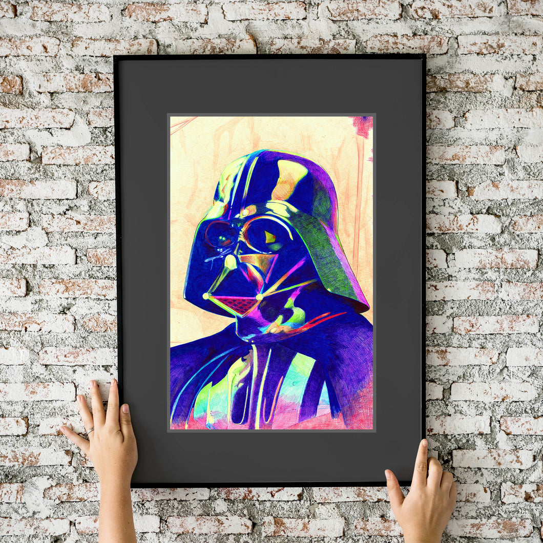 Star Wars Darth Vader Colorful Ballpoint Pen Illustration 11x17 Fine Art Print
