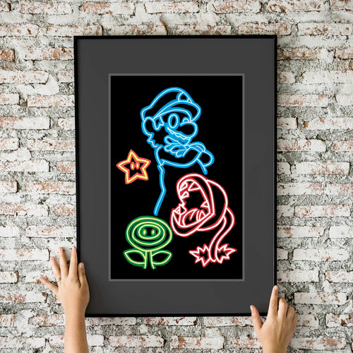 Super Mario Neon 11x17 Fine Art Print