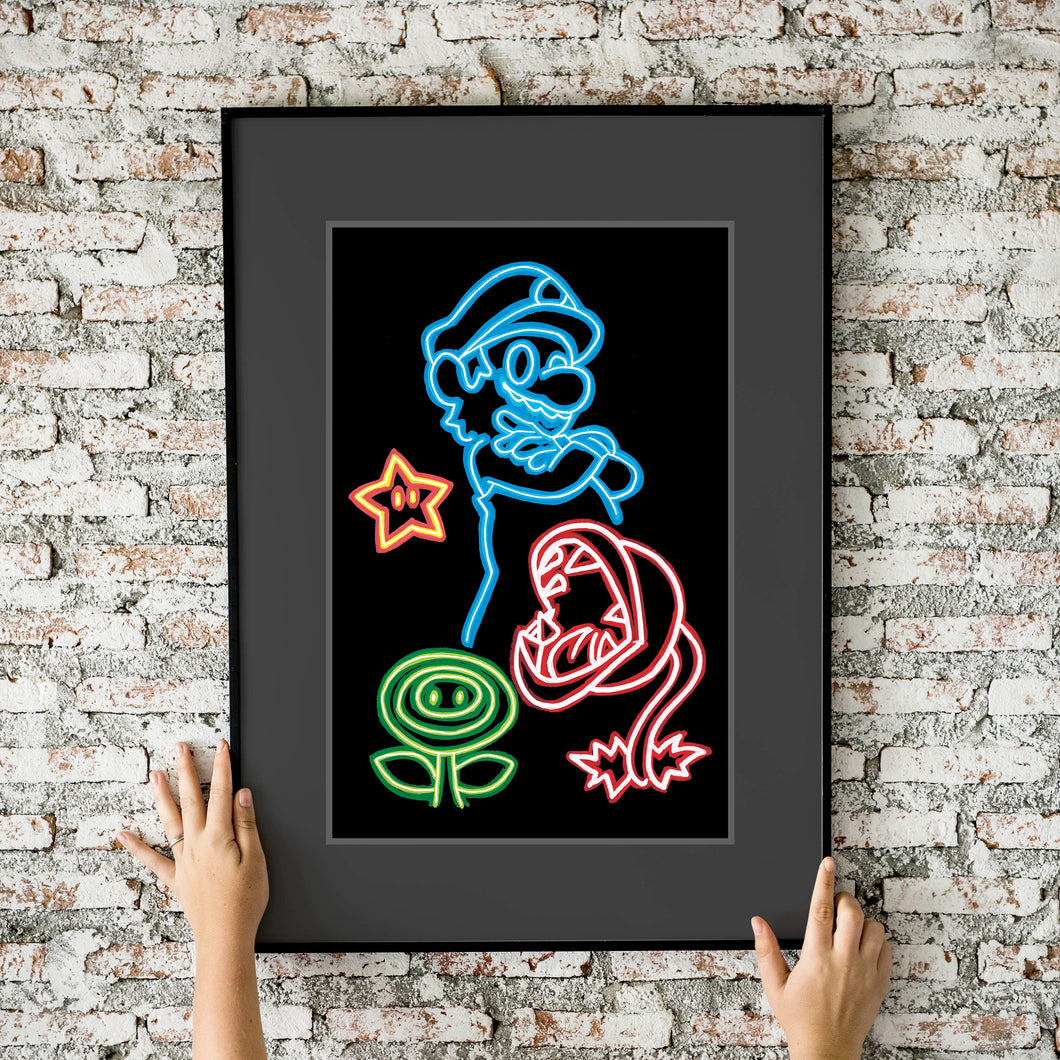 Super Mario Neon 11x17 Fine Art Print