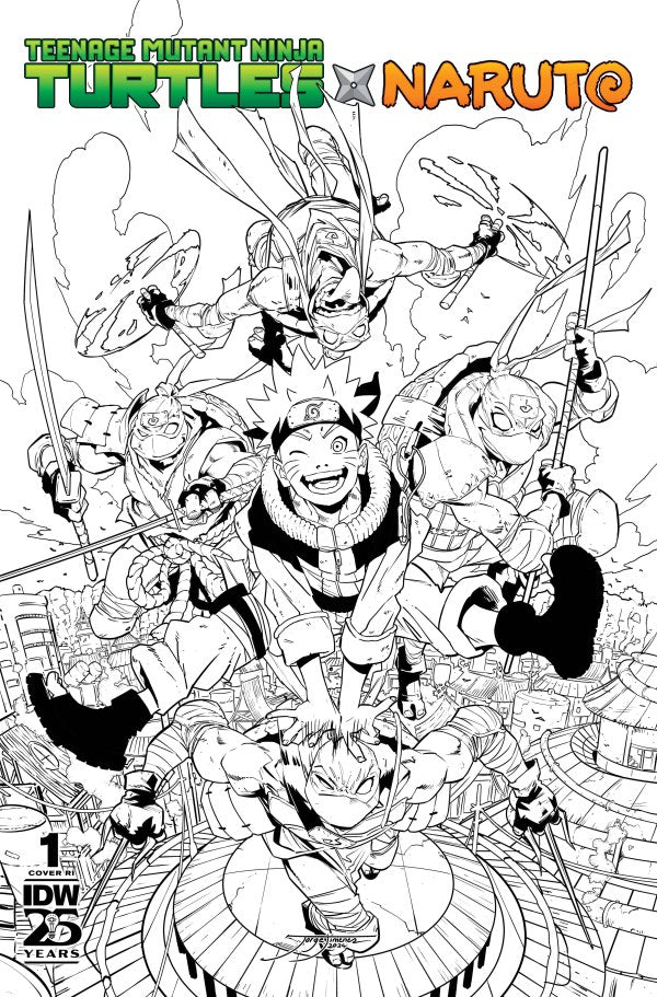 TEENAGE MUTANT NINJA TURTLES X NARUTO #1 1:100 Jorge Jiménez B&W Variant